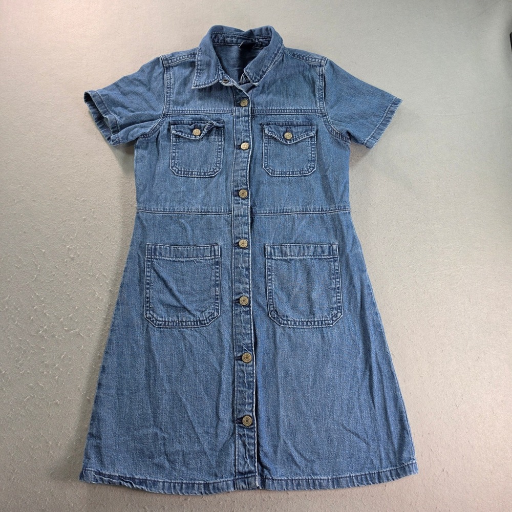 Gap Kids Girls Denim Shirt Dress Blue Medium Wash Short Sleeve Button Front L 10